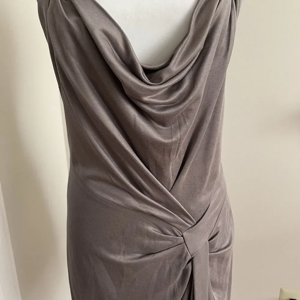 Karen Millen Taupe Brown Cap Sleeve Sheath Dress Size 8 EU 40 Faux Wrap - Picture 4 of 10